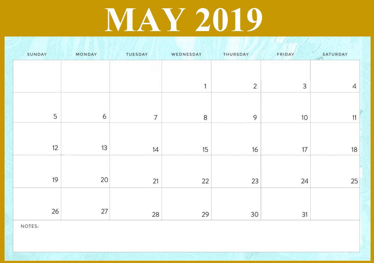 Monthly Calendar Template May 2019