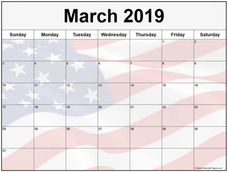 March 2019 Calendar USA With Holidays