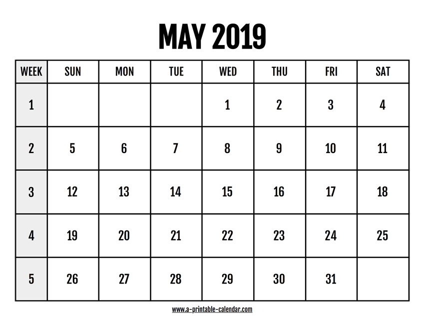 2019 May Calendar PDF