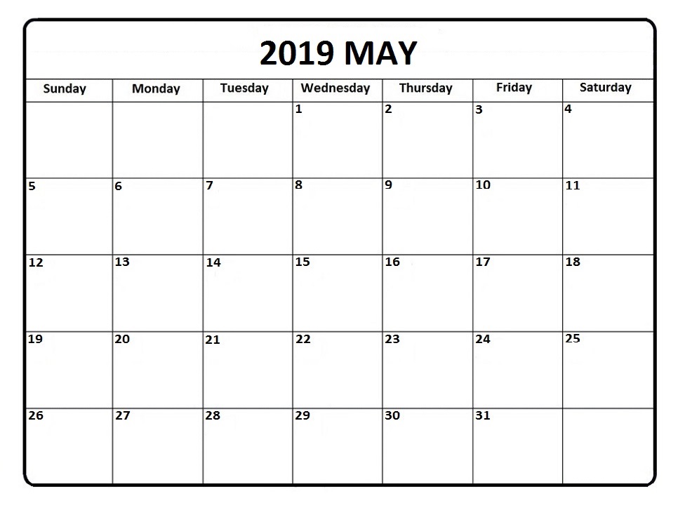 2019 May Calendar Printable