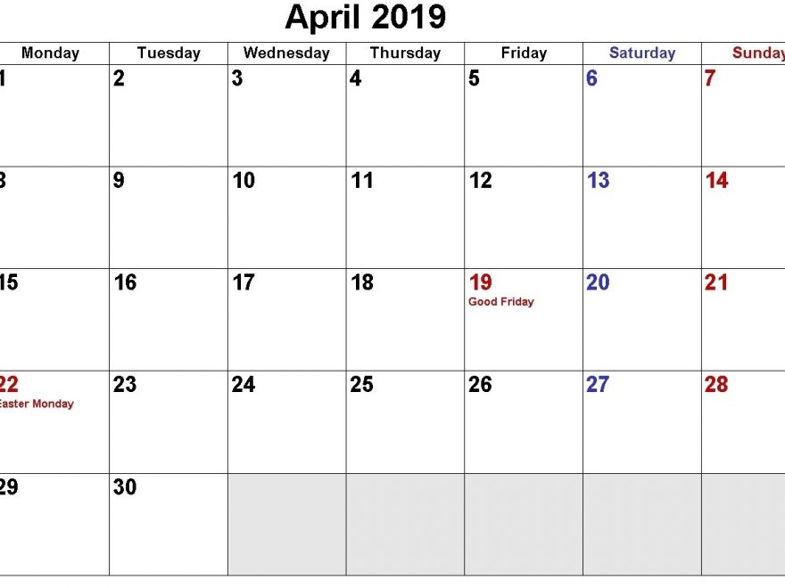 April 2019 USA Holidays Calendar