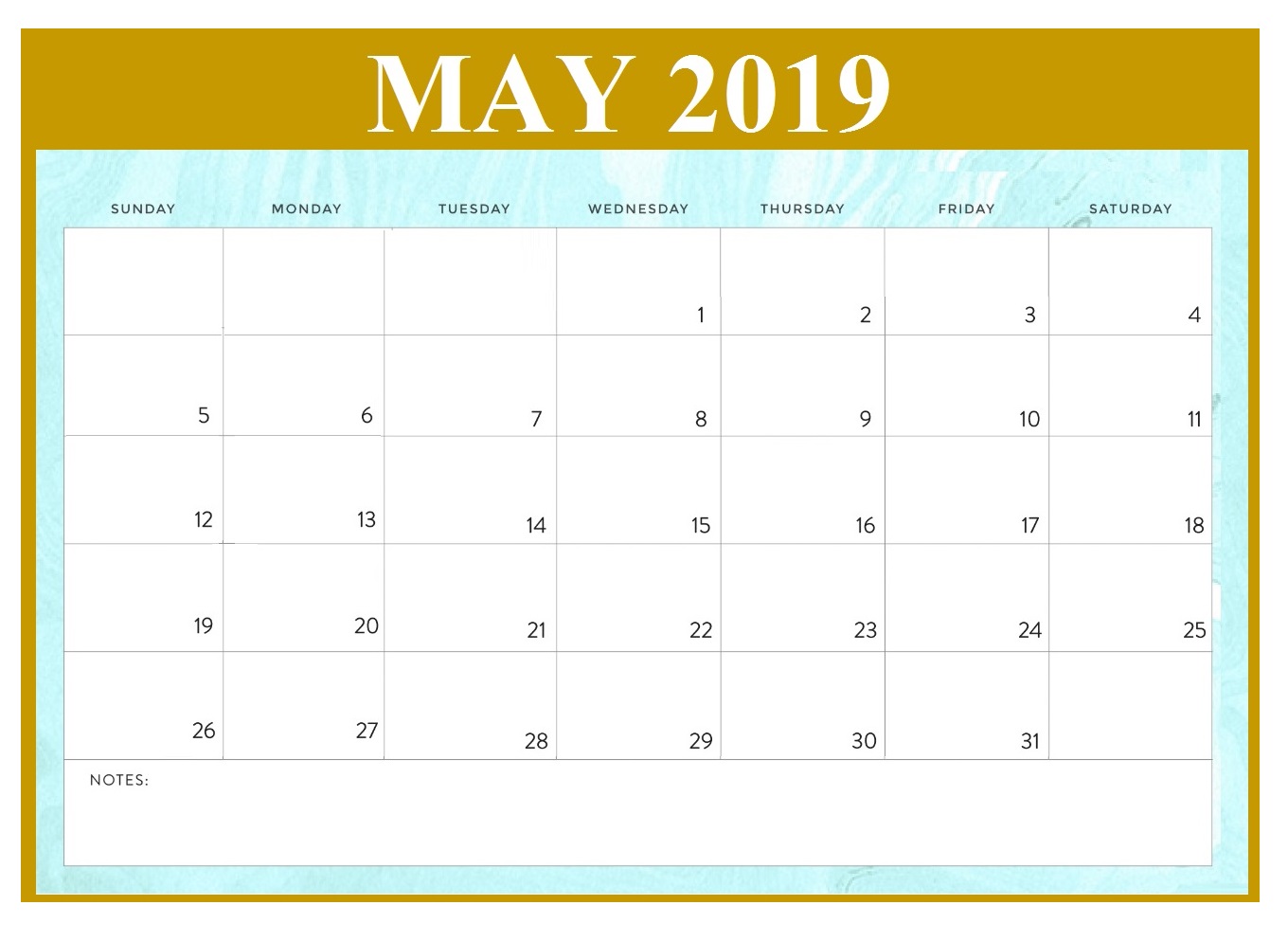 Blank May 2019 Calendar Template