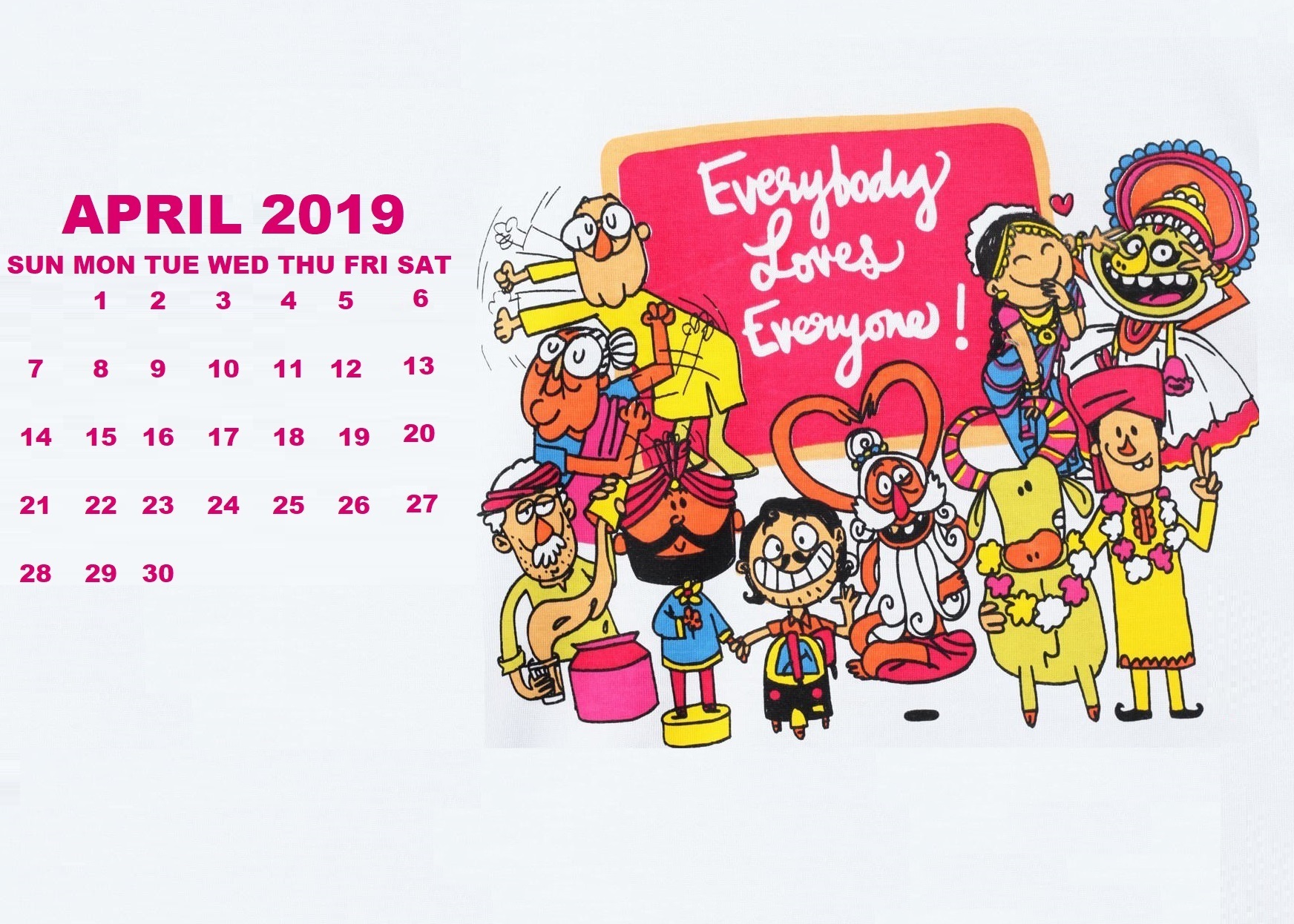Cute April 2019 Calendar Free