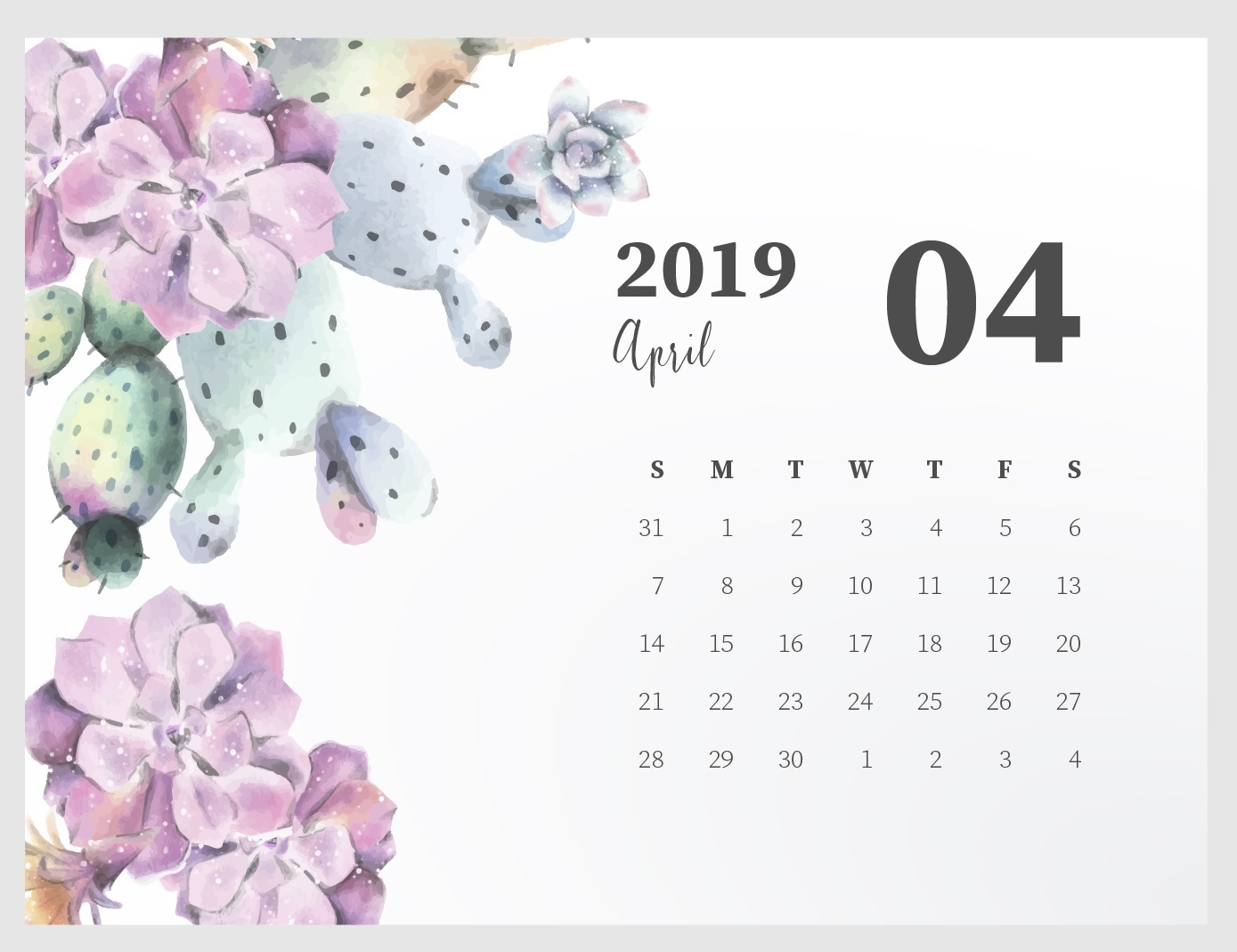 Cute April 2019 Calendar