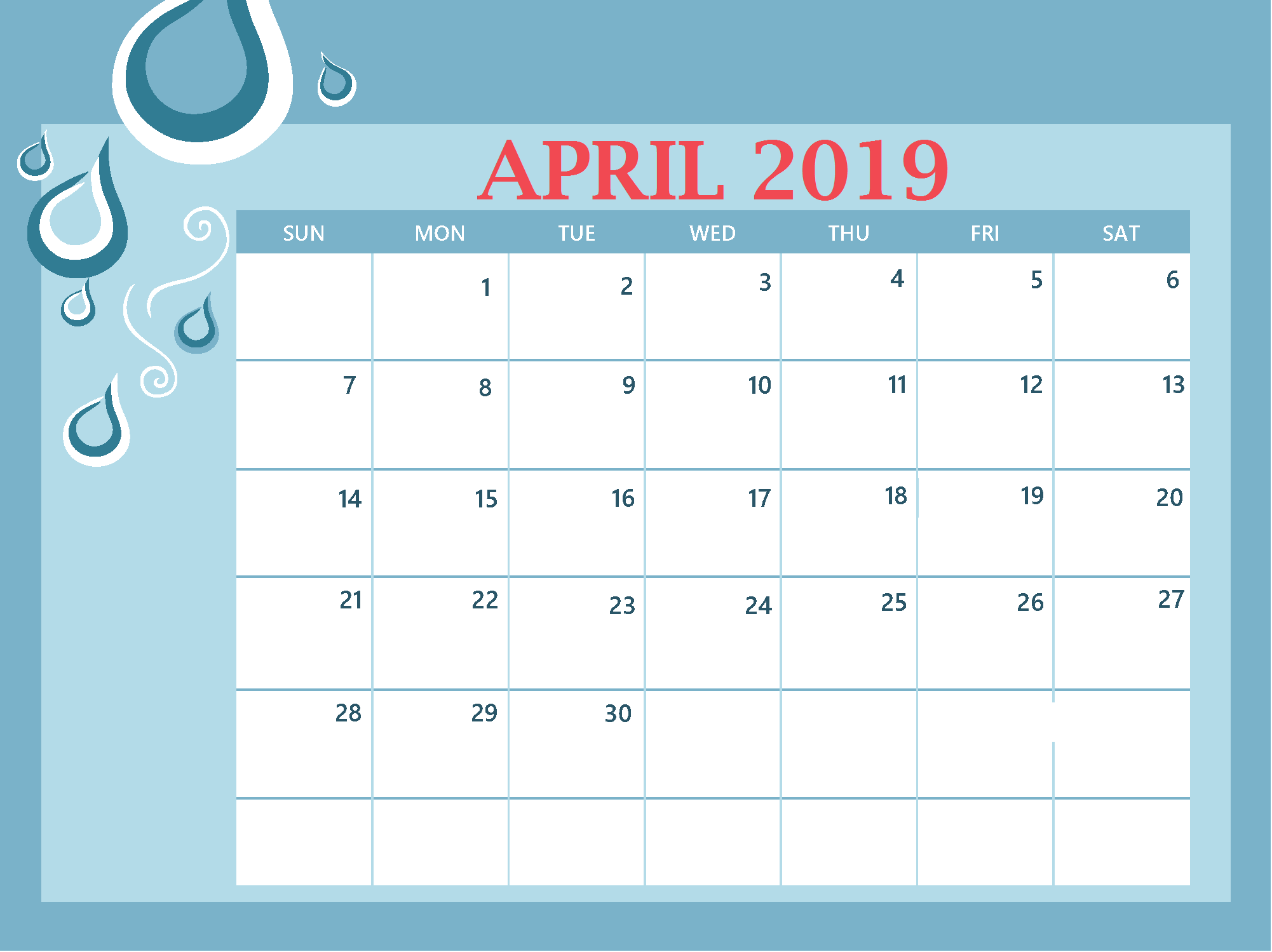Cute April 2019 Colorful Calendar