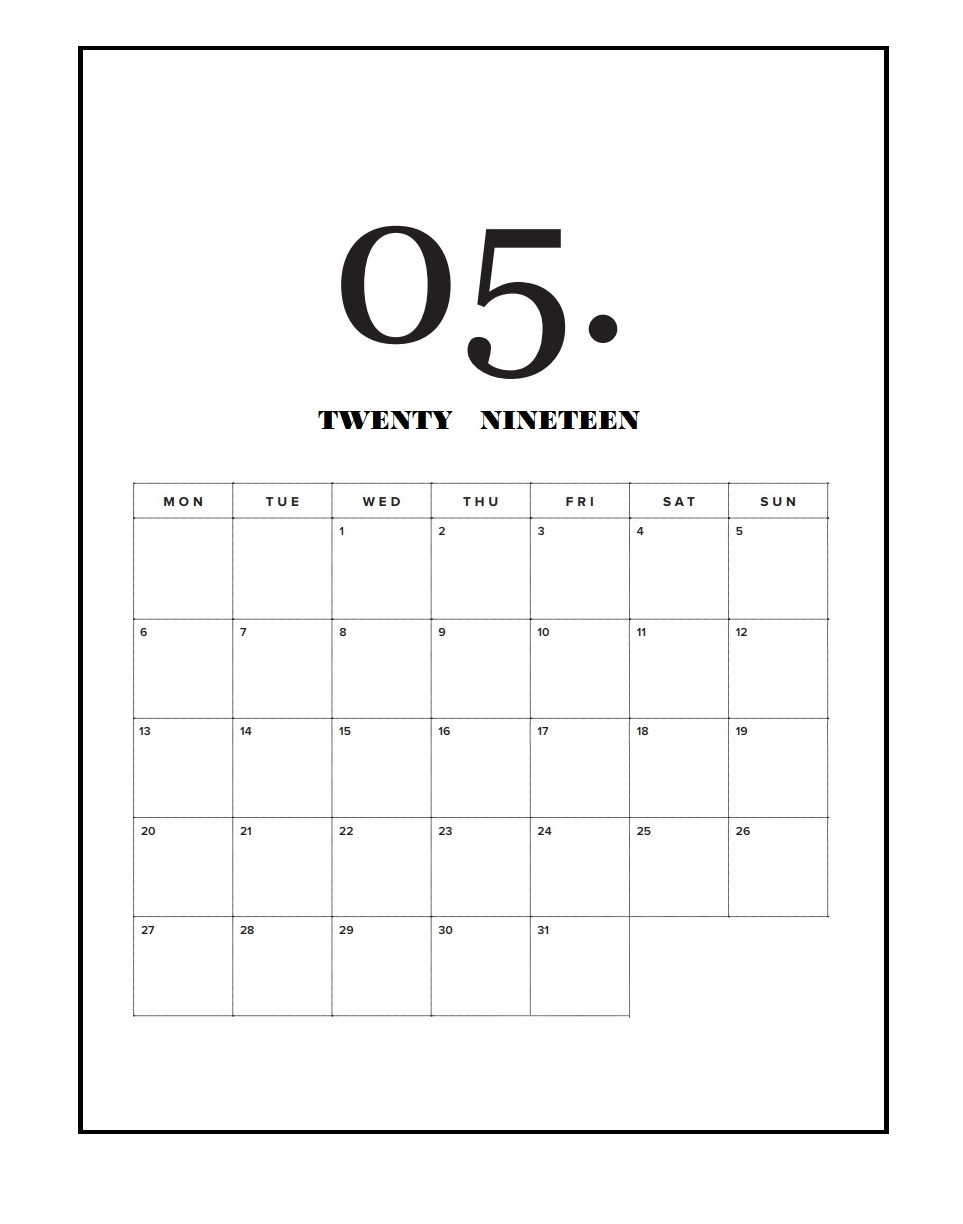 Cute May 2019 Printable Calendar