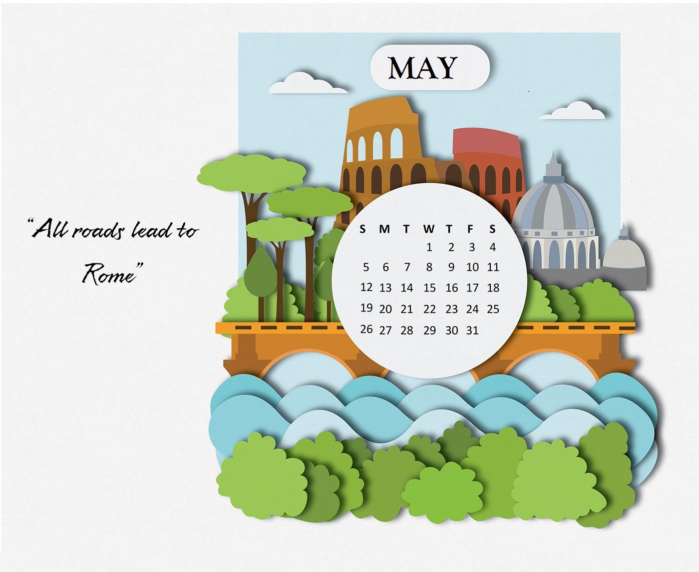 Cute May 2019 Wall Calendar