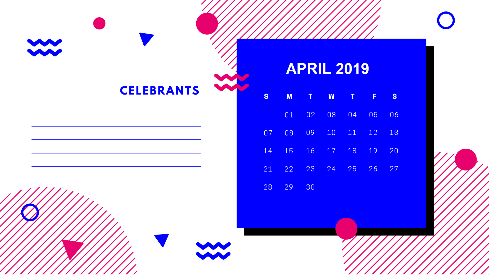 Cute Stylish April 2019 Calendar
