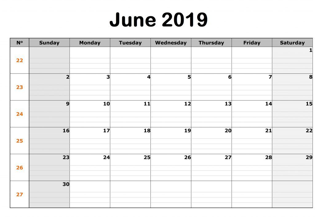 Editable June 2019 Calendar