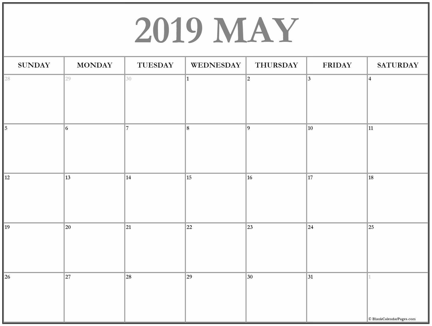 Fillable May 2019 Calendar With Notes