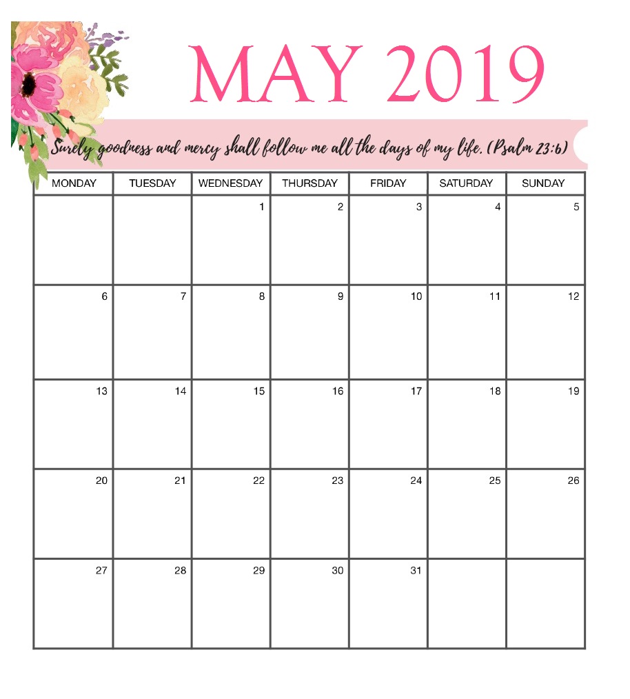 Floral May 2019 Wall Calendar