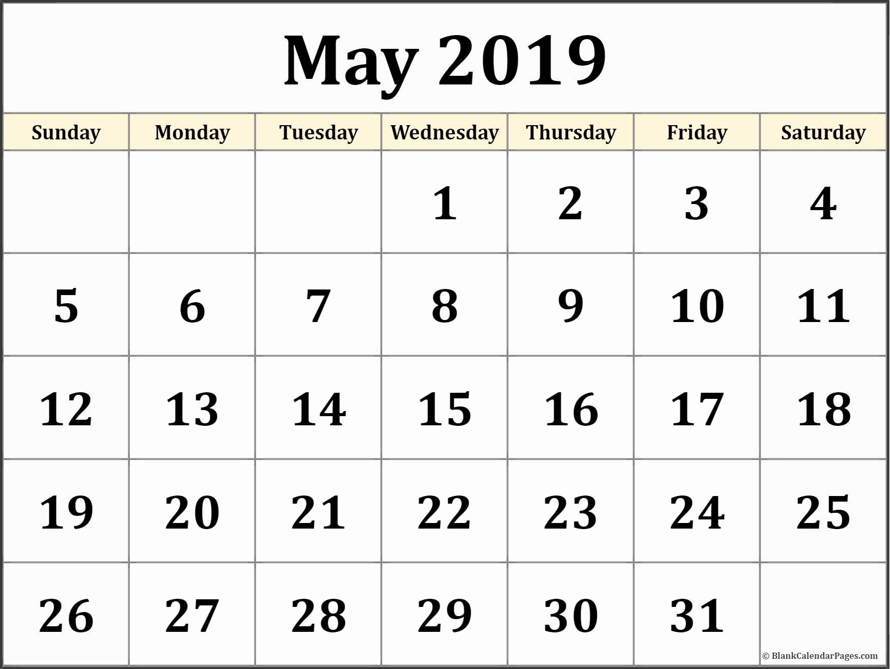 Free Printable Calendar for May 2019