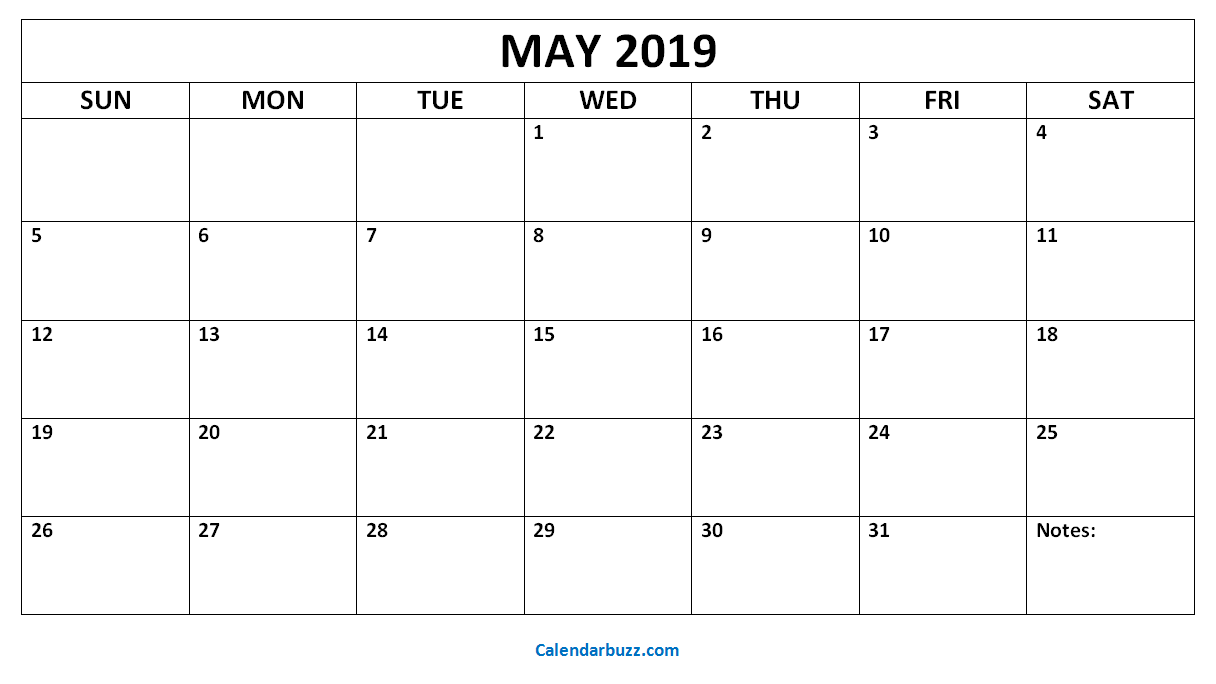 Free Printable May 2019 Fillable Calendar