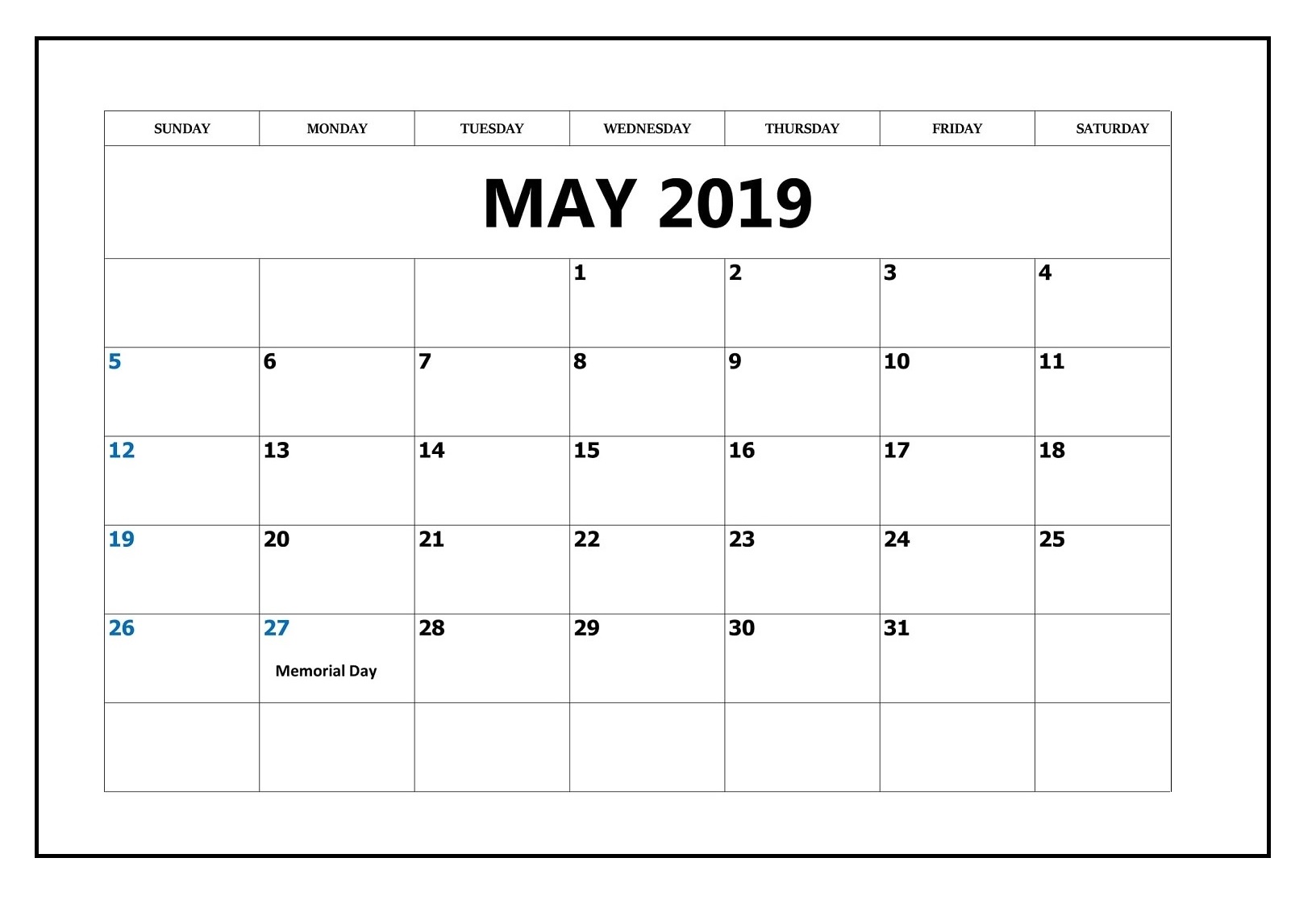 May 2019 Blank Template
