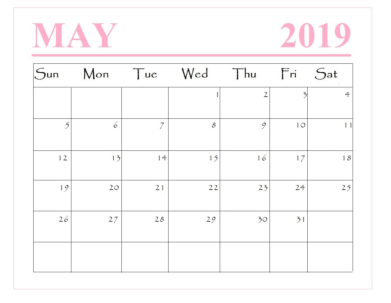 May 2019 Calendar Blank