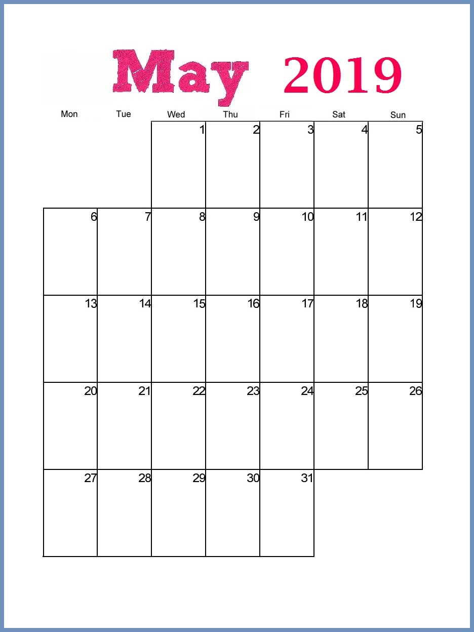 May 2019 Printable Calendar Design