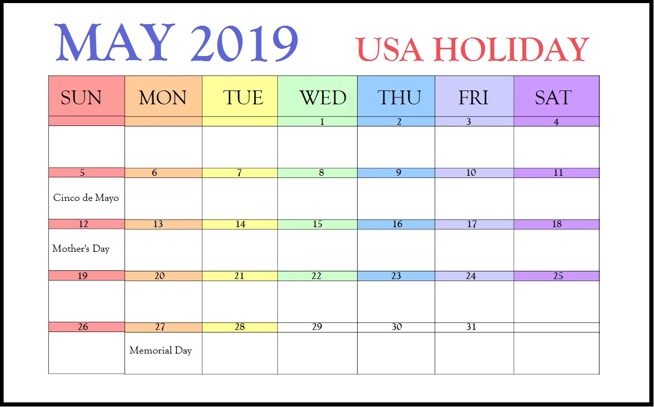 Usa May 2019 Calendar