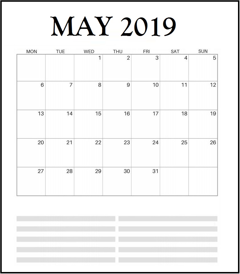 May 2019 Vertical Wall Calendar