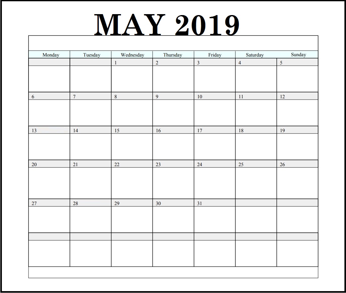 May 2019 Weekly Blank Calendar