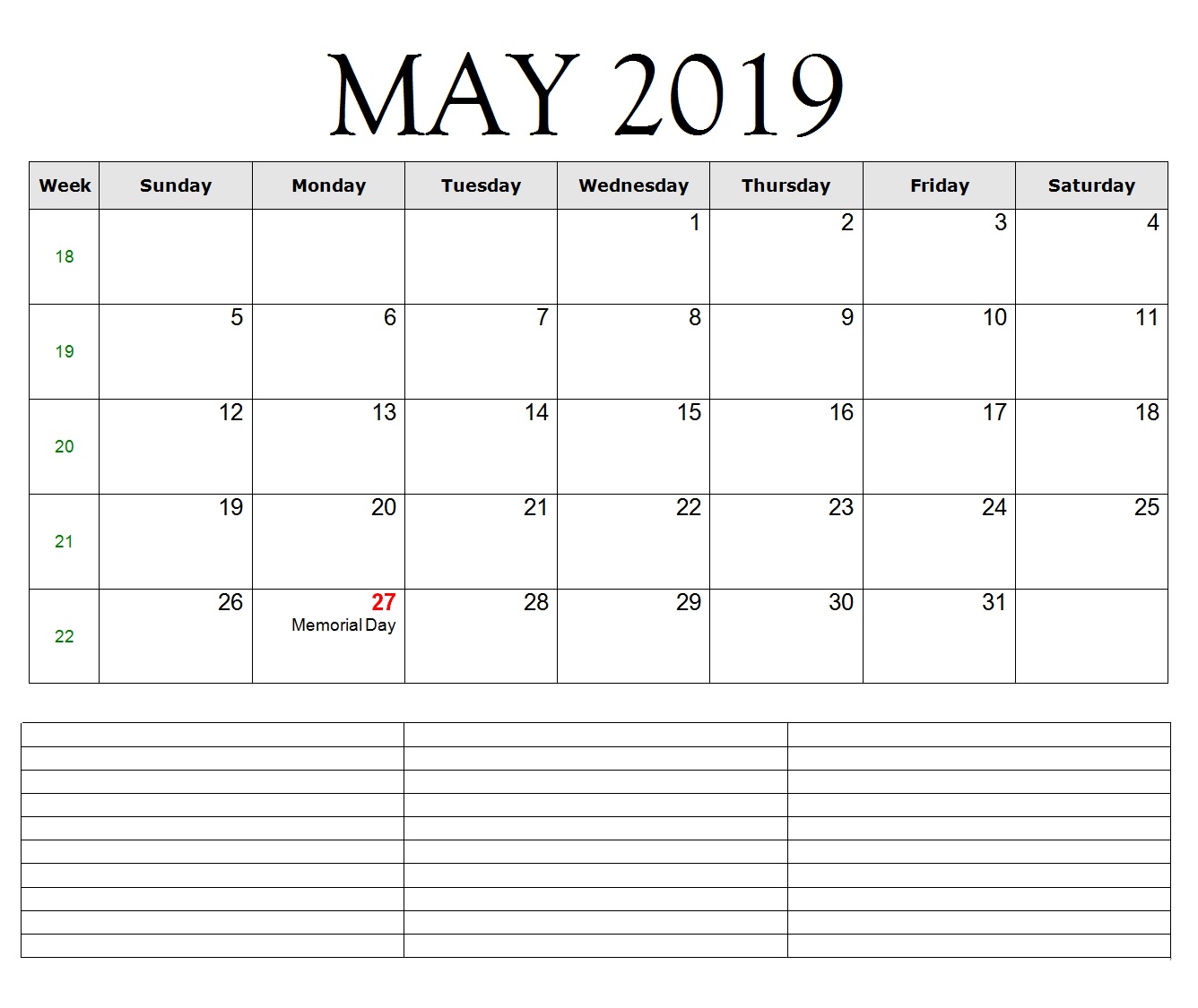 May 2019 Word Calendar