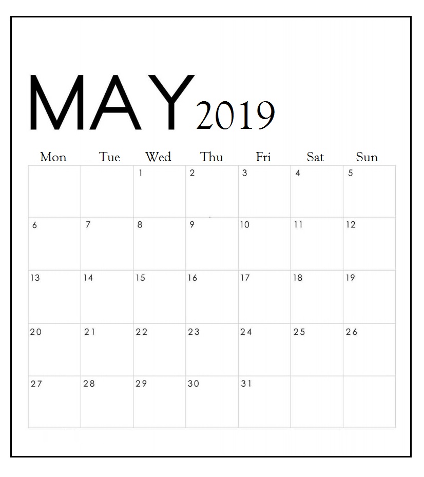 Modern Minimal May 2019 Wall Calendar