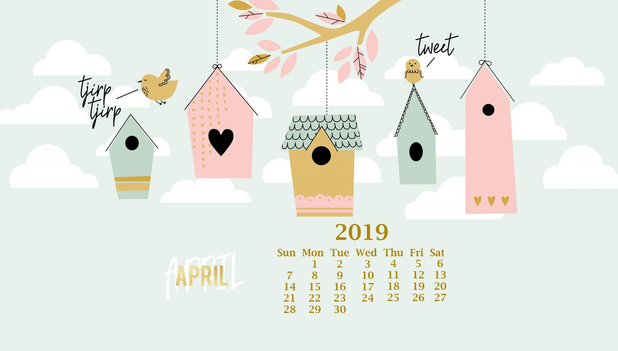 Print Cute April 2019 Calendar