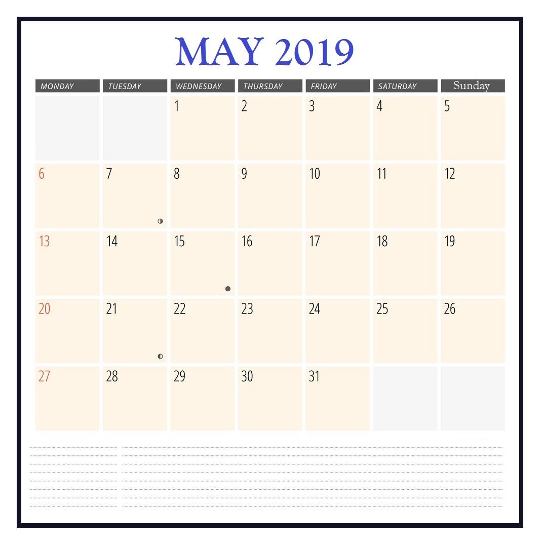 Print May 2019 Calendar For Wall