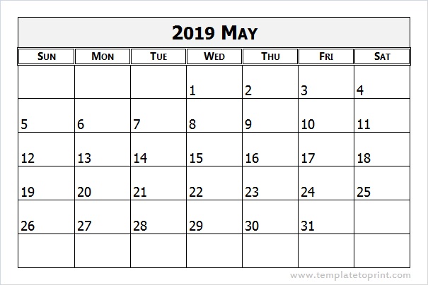 Print May 2019 Calendar PDF