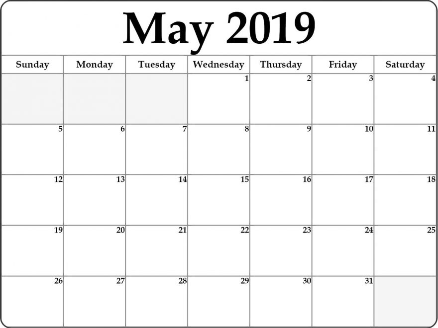 Print May 2019 Calendar Template