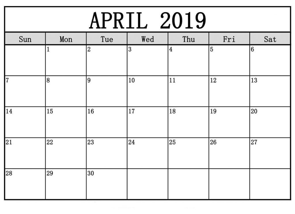Printable Calendar April 2019 Free
