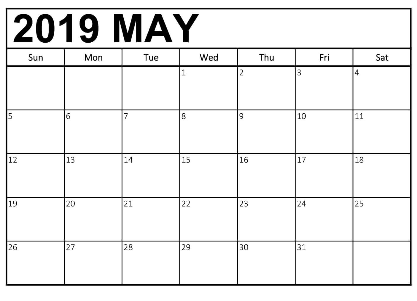 Printable Calendar for May 2019
