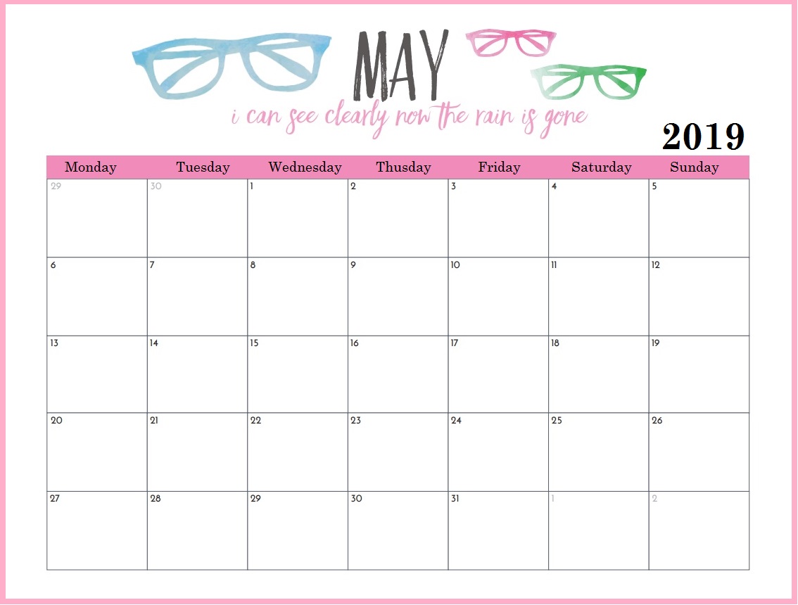 Printable May 2019 Blank Calendar