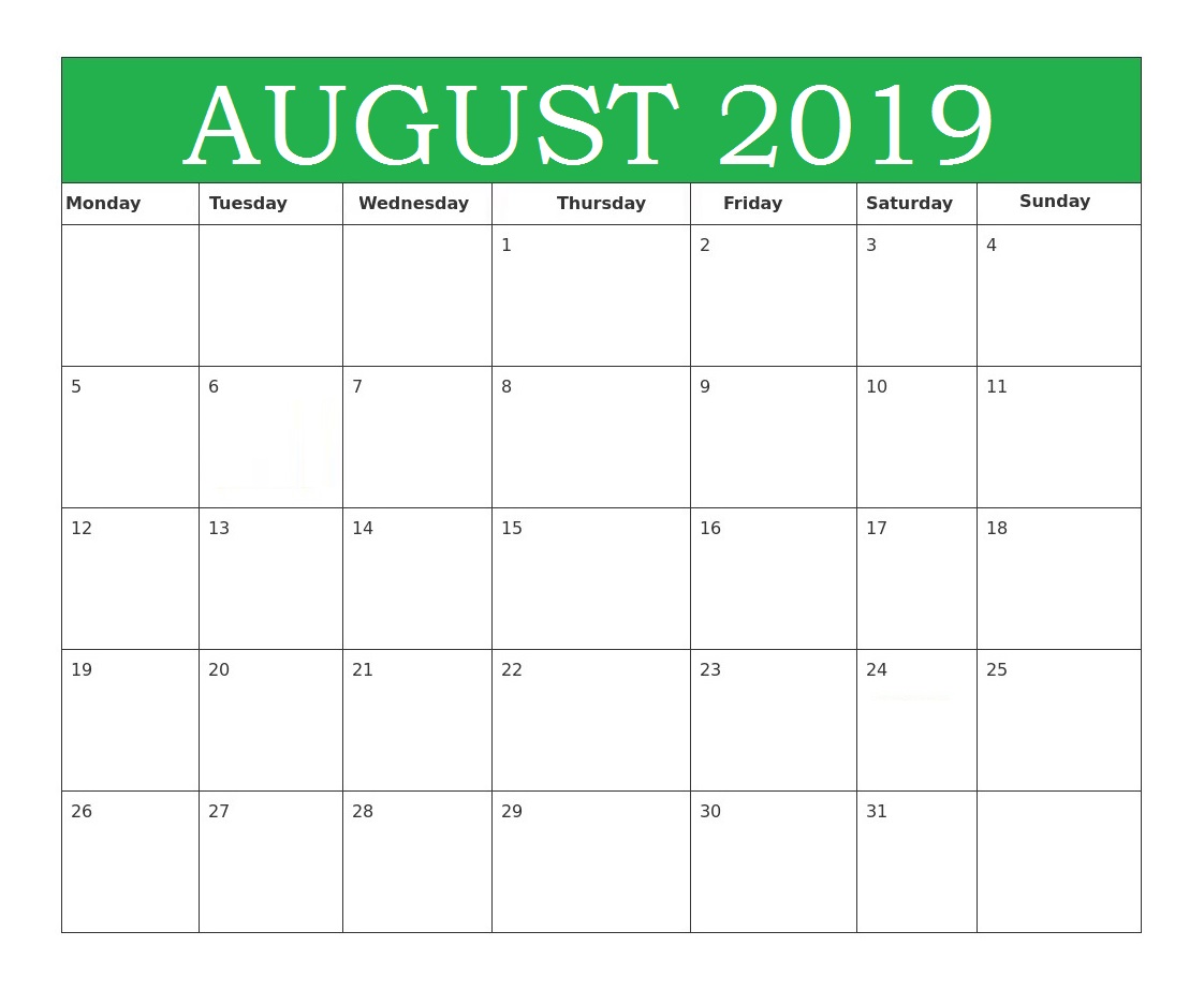 August 2019 Blank Template