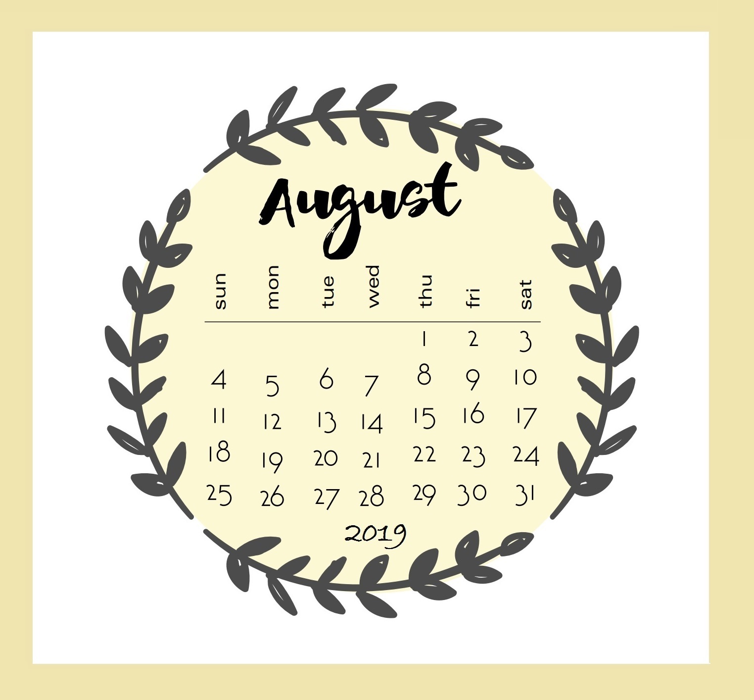August Calendar 2019