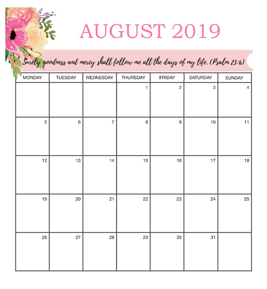 Best August 2019 Desk Calendar