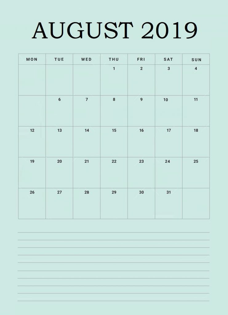 Best August 2019 Calendar Template Designs