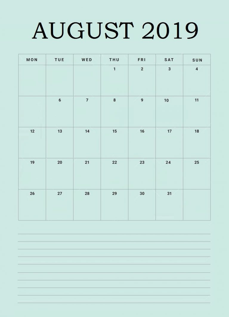 Best August 2019 Calendar Template Designs