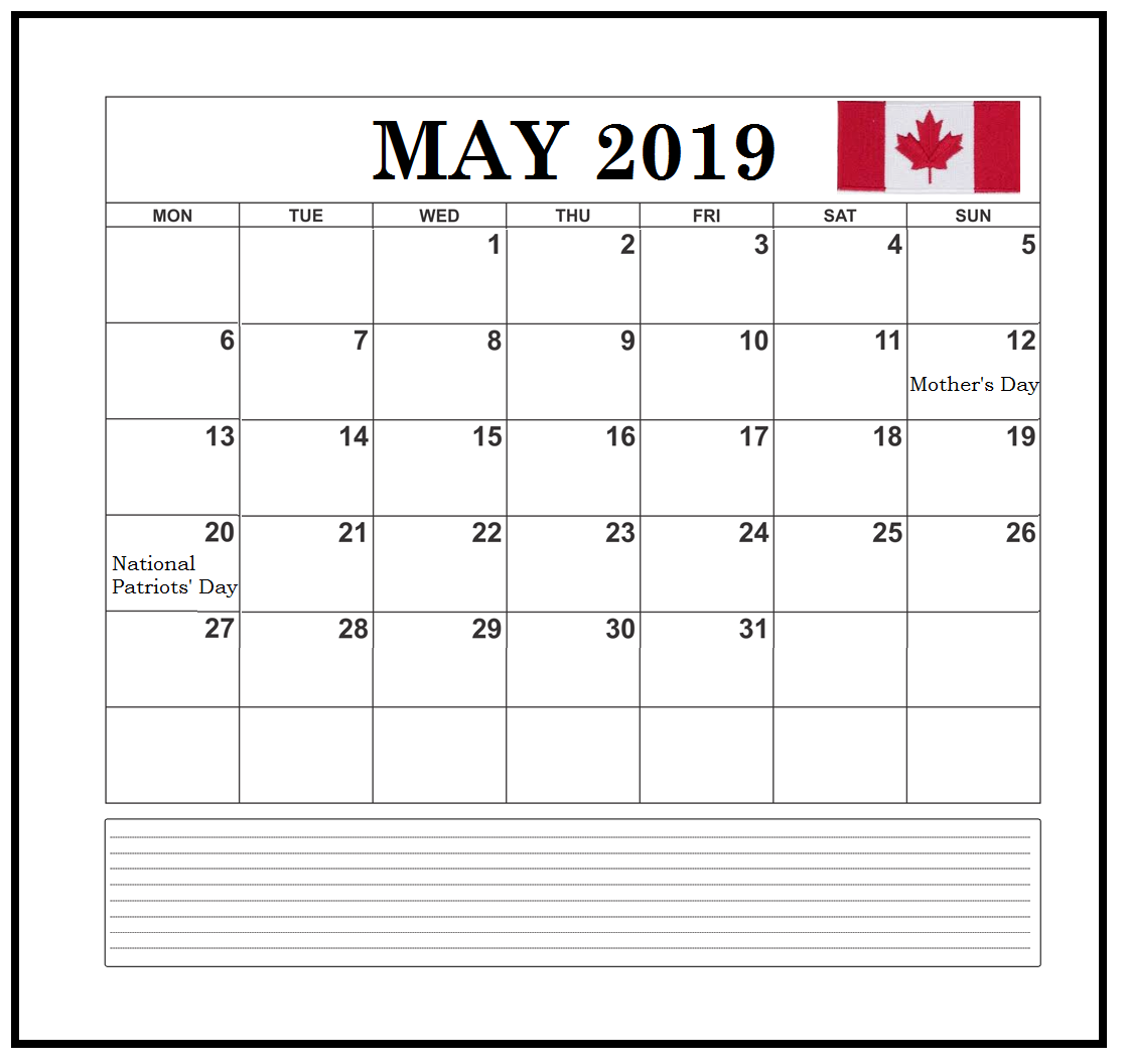 Canada May 2019 Calendar