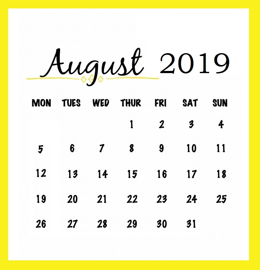 Cute August 2019 Calendar Design
