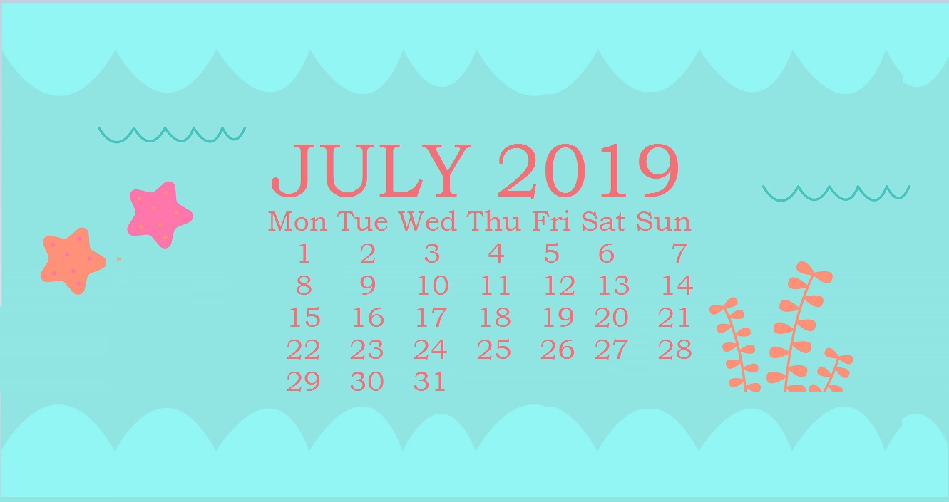 Cute July 2019 Desk Calendar Template