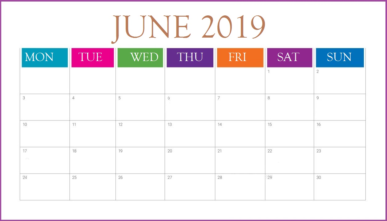 Cute June 2019 Desk Calendar
