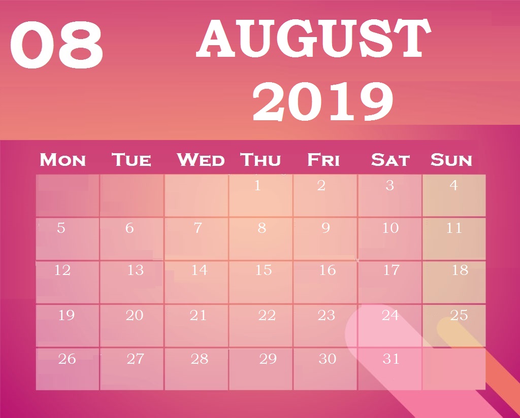 Download Best August 2019 Calendar Design