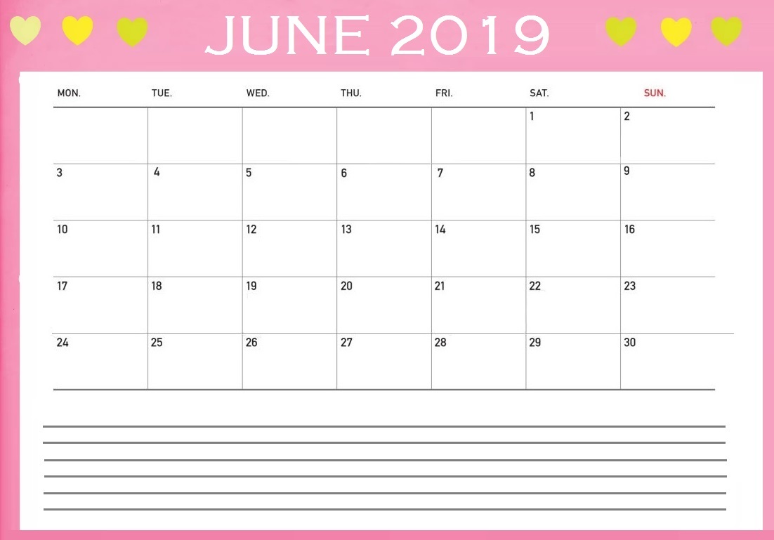 Edit June 2019 Calendar Planner