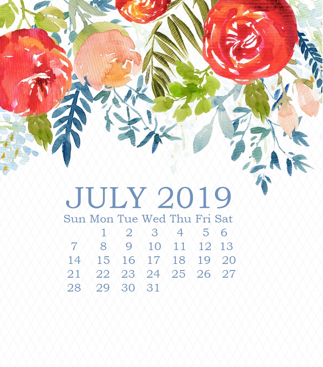 Floral July 2019 Desk Calendar
