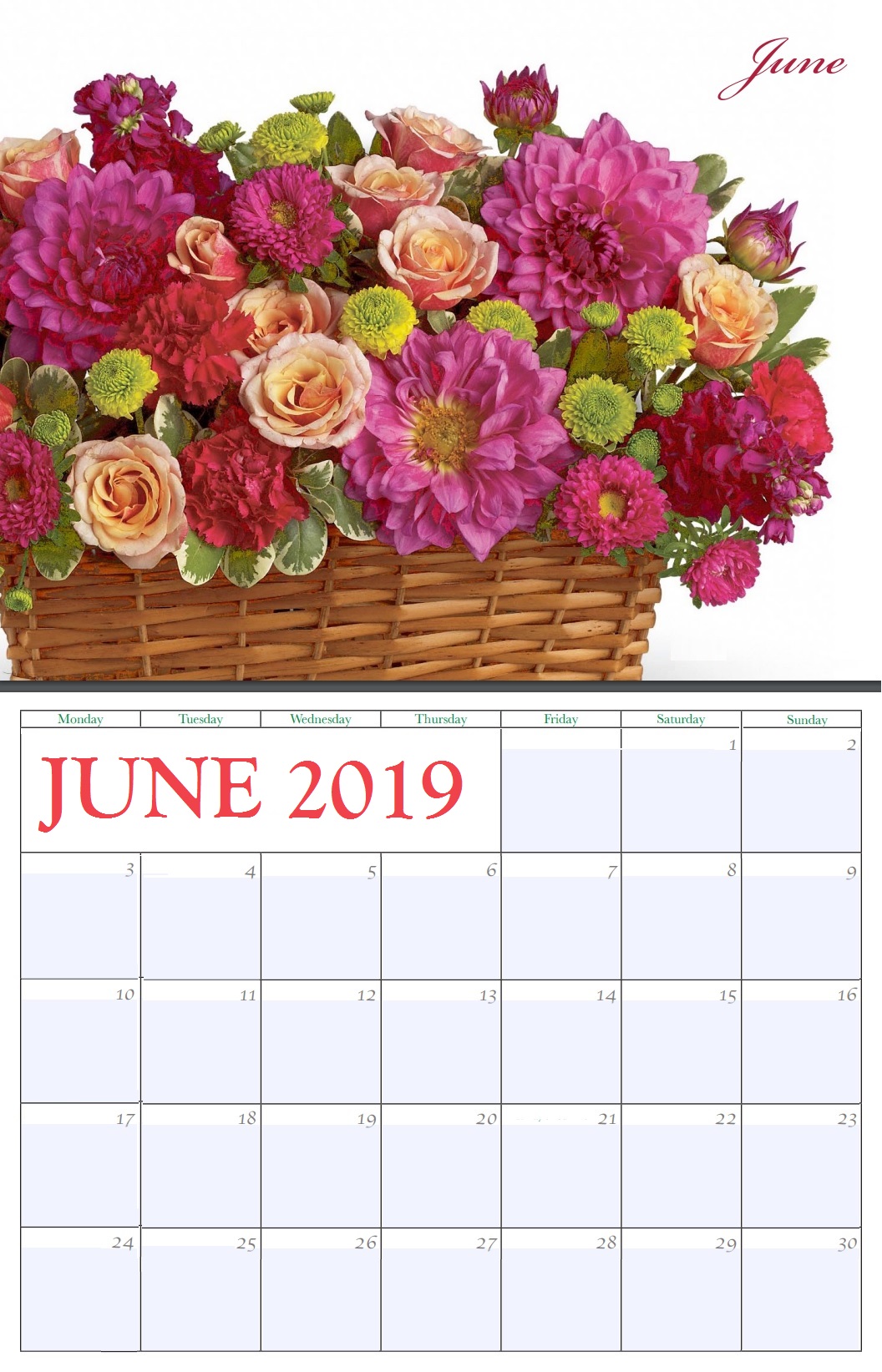 Floral June 2019 Wall Calendar