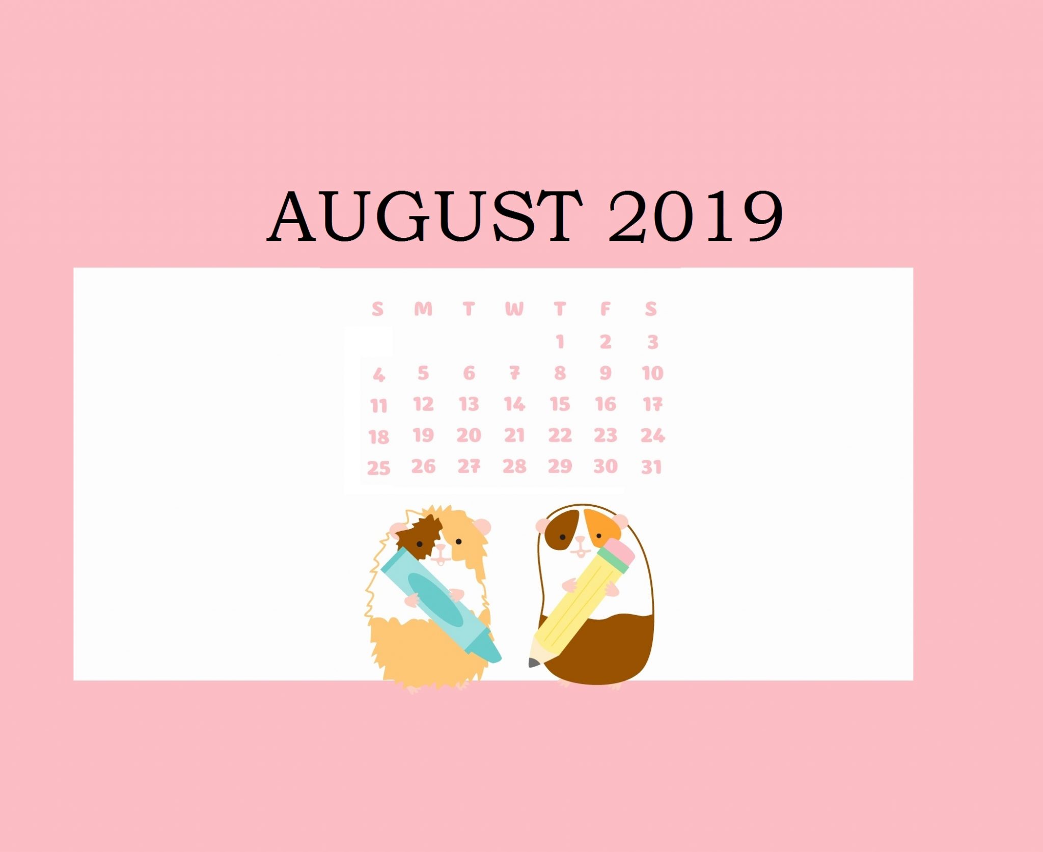 Free August 2019 Calendar Wallpaper