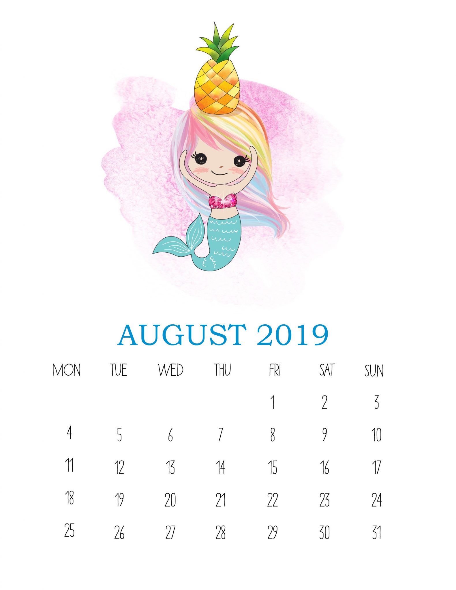 Free Printable August 2019 Calendar Design