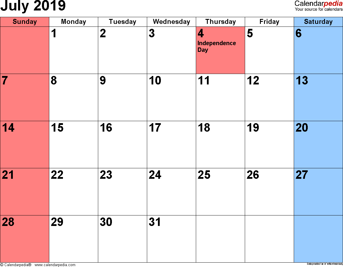 Holidays Calendar for May 2019