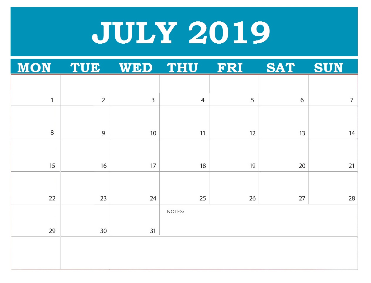 July 2019 Desk Calendar Free Download