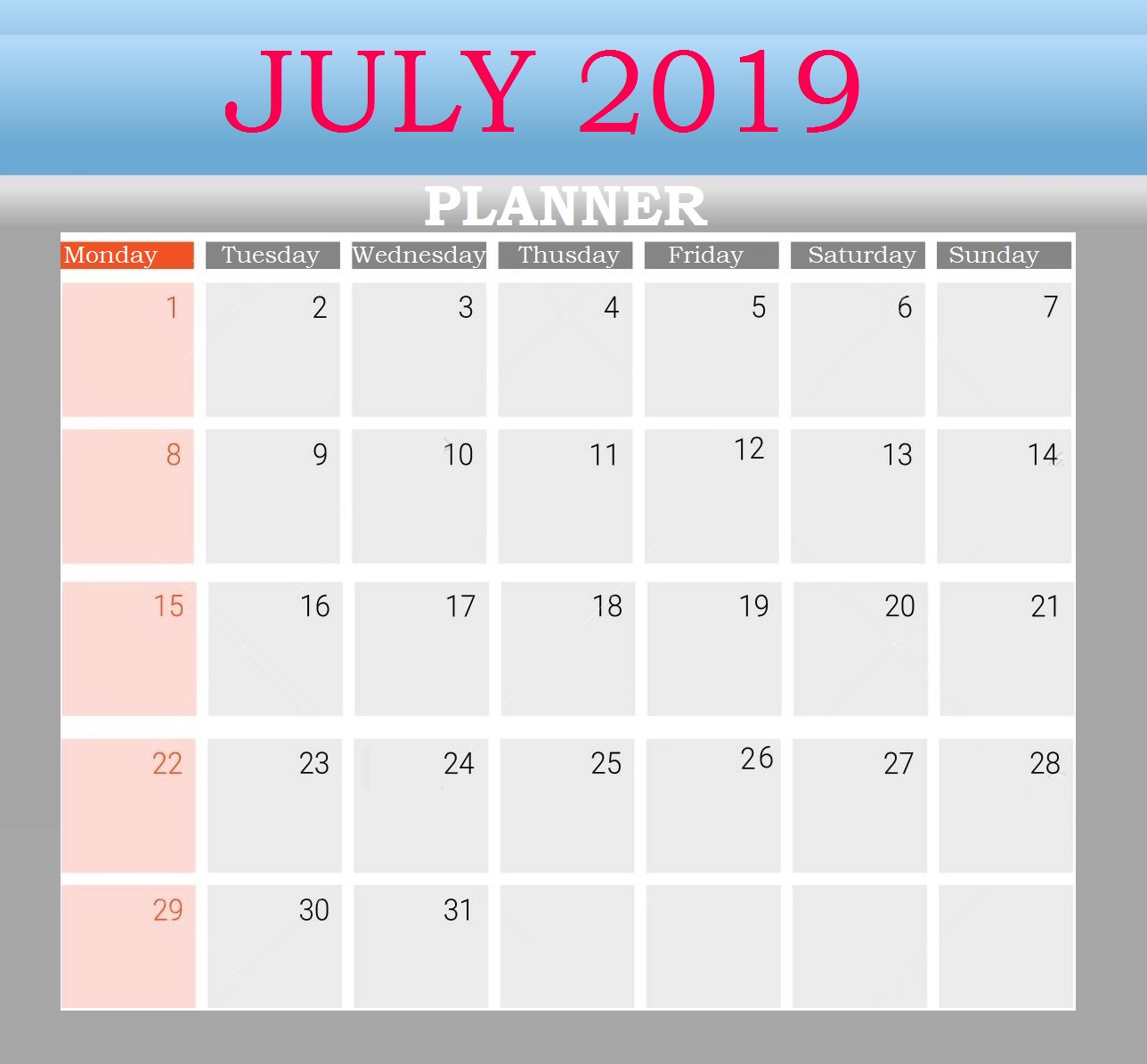 July 2019 Desk Calendar
